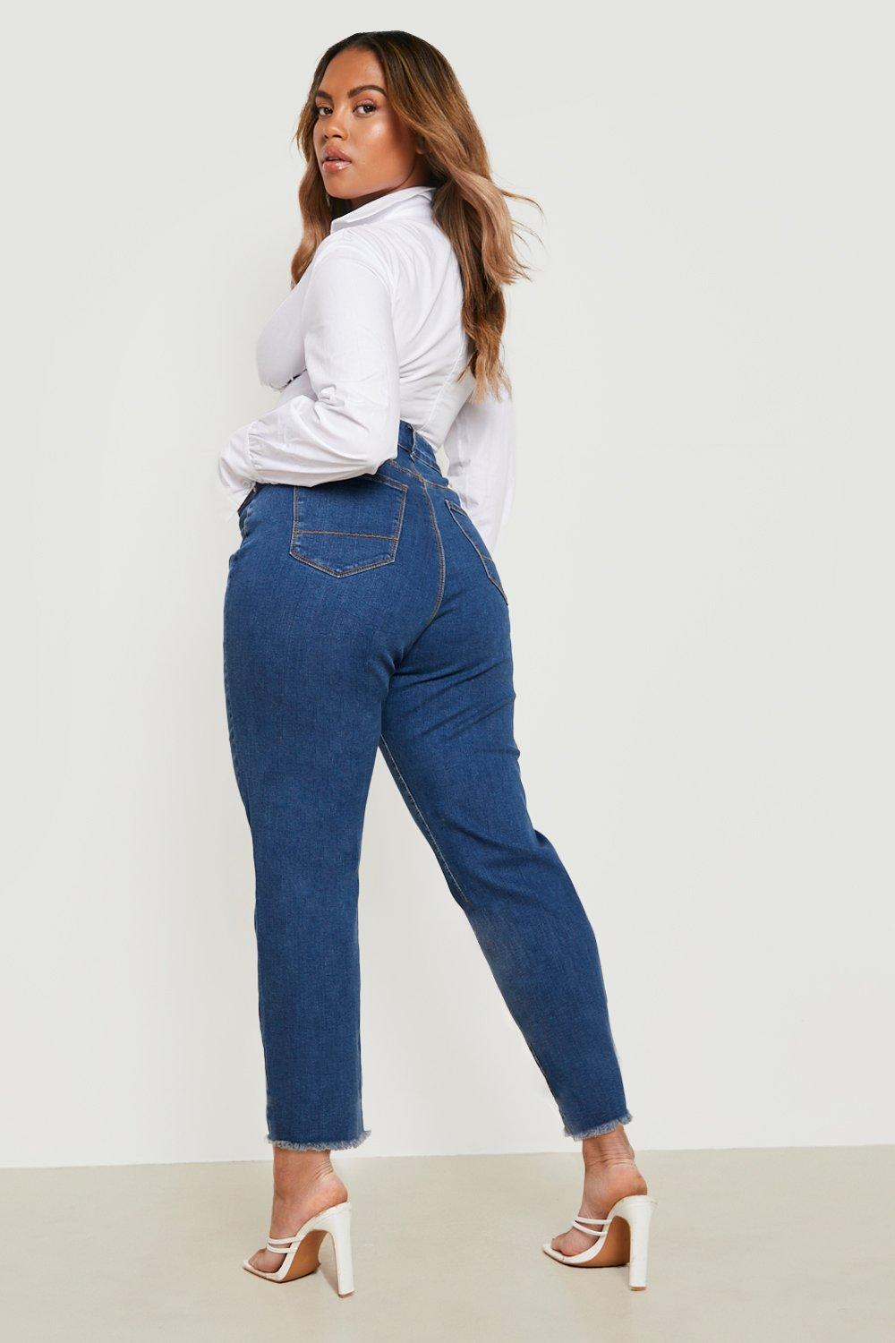 Plus size best sale raw hem jeans